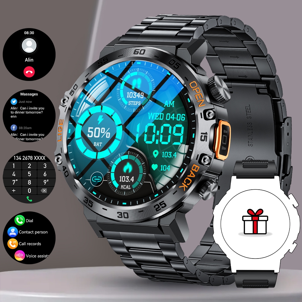 LIGE Jam Tangan Pintar Panggilan Bluetooth Asli Pria 100+ Jam Tangan Olahraga Multifungsi Kebugaran 