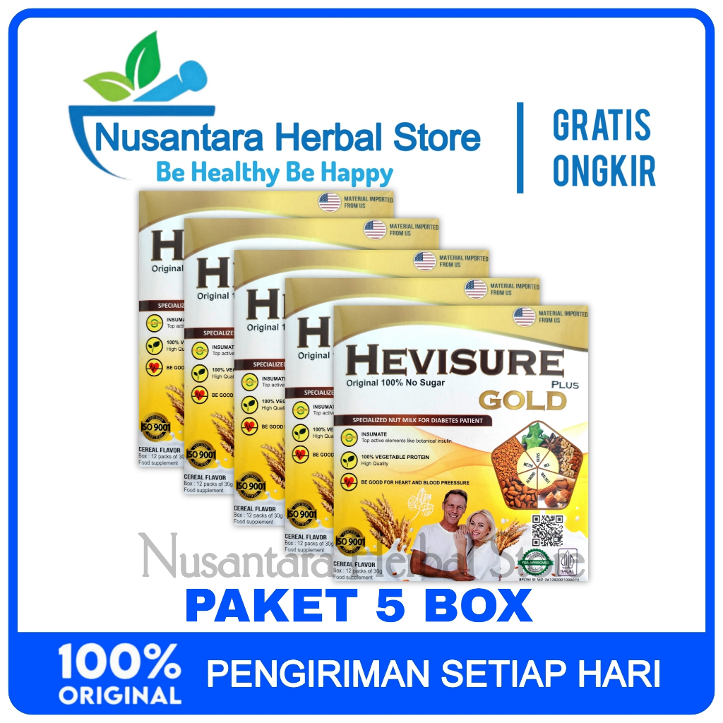 

5 Box Hevisure Gold Susu Diabetes Kencing Manis Dan Penstabil Gula Darah 100% Original Asli Resmi BPOM