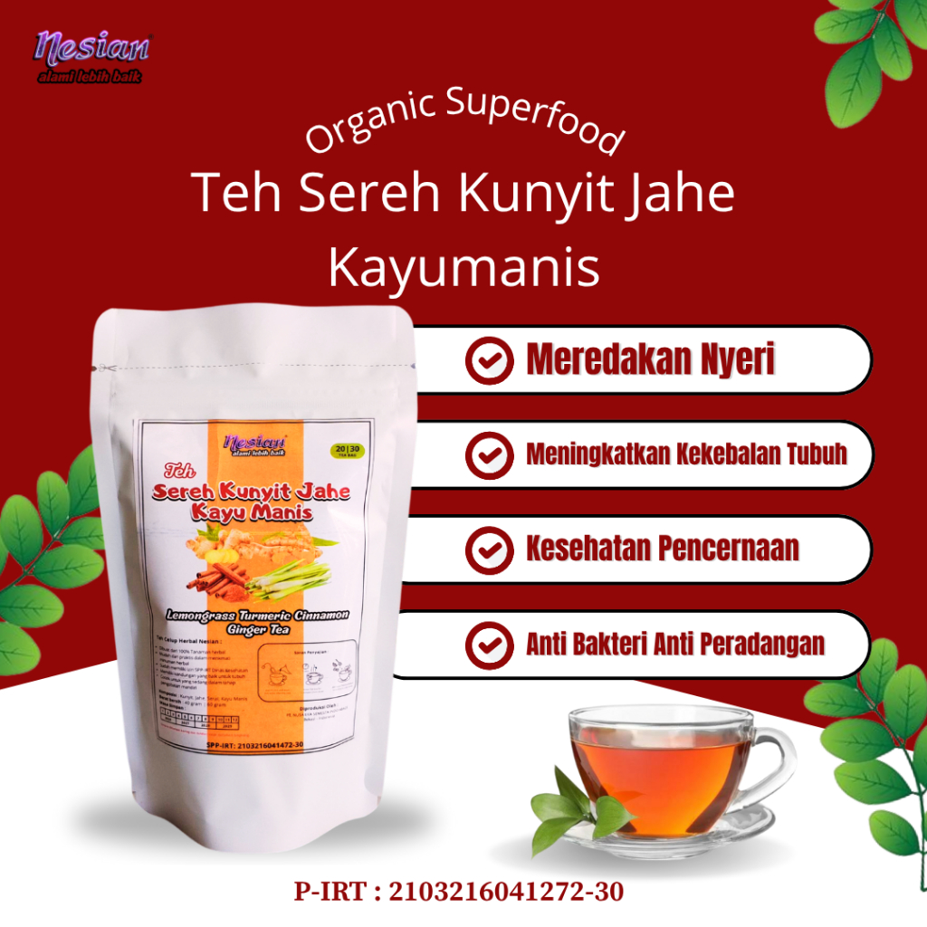 

TEH SEREH KUNYIT JAHE KAYU MANIS | TEH HERBAL | 20 KANTONG TEH