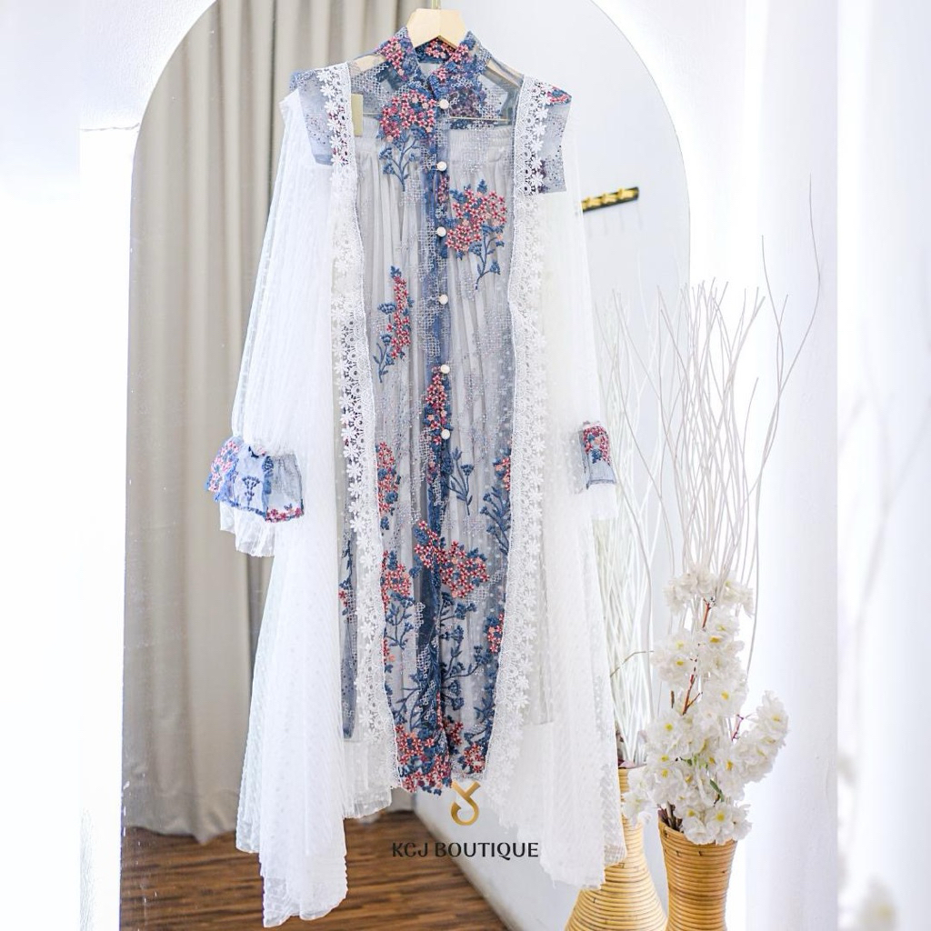 KCJ - VIOLA Outer Tunik Mewah Tile Bordir Kombinasi Tile Dot