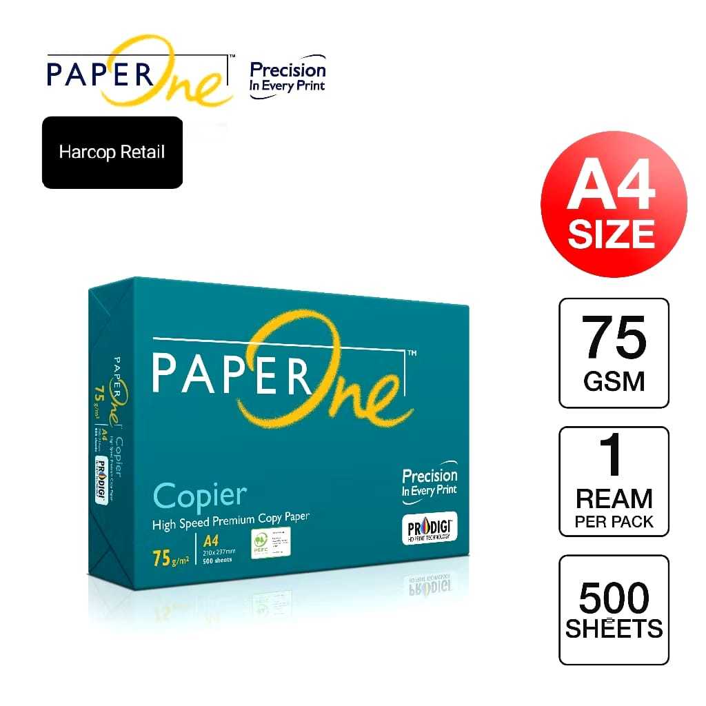 

PAPER ONE Copier A4 Premium 75 GSM High Speed 500 Sheets / Lembar Kemasan 1 Rim / 5 Rim=1 Dus