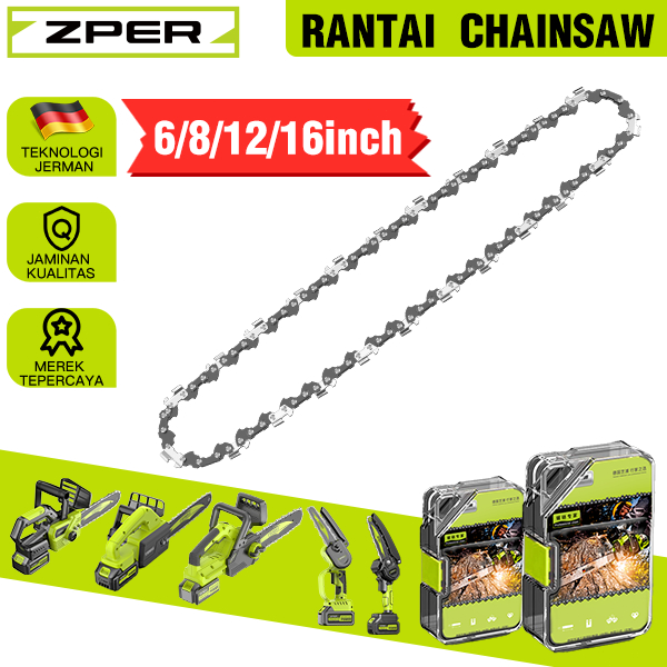 ZPER Rantai Chainsaw Rantai Gergaji Baja Berkualitas Tinggi Pengganti Chainsaw Tools 6/8/12/16 inch