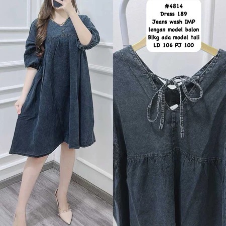 Dress Levi's Lengan Balon Jeans Ld 110-120 Midi Jeans Wanita Kekinian