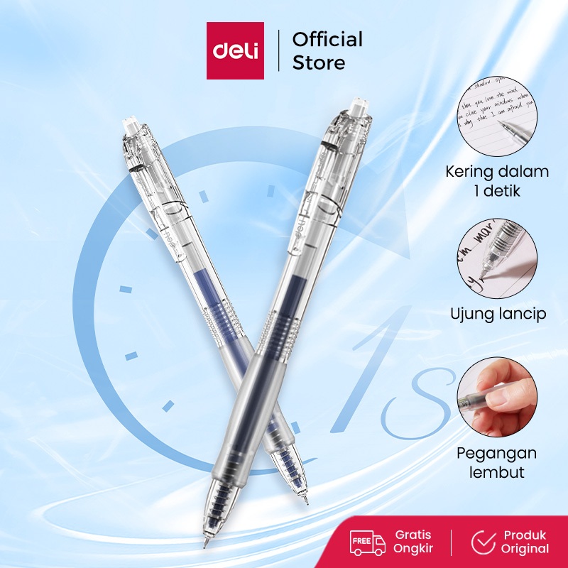 Deli Gel Pen / Pulpen Gel Retractable Tinta Hitam 0.5mm EG08S