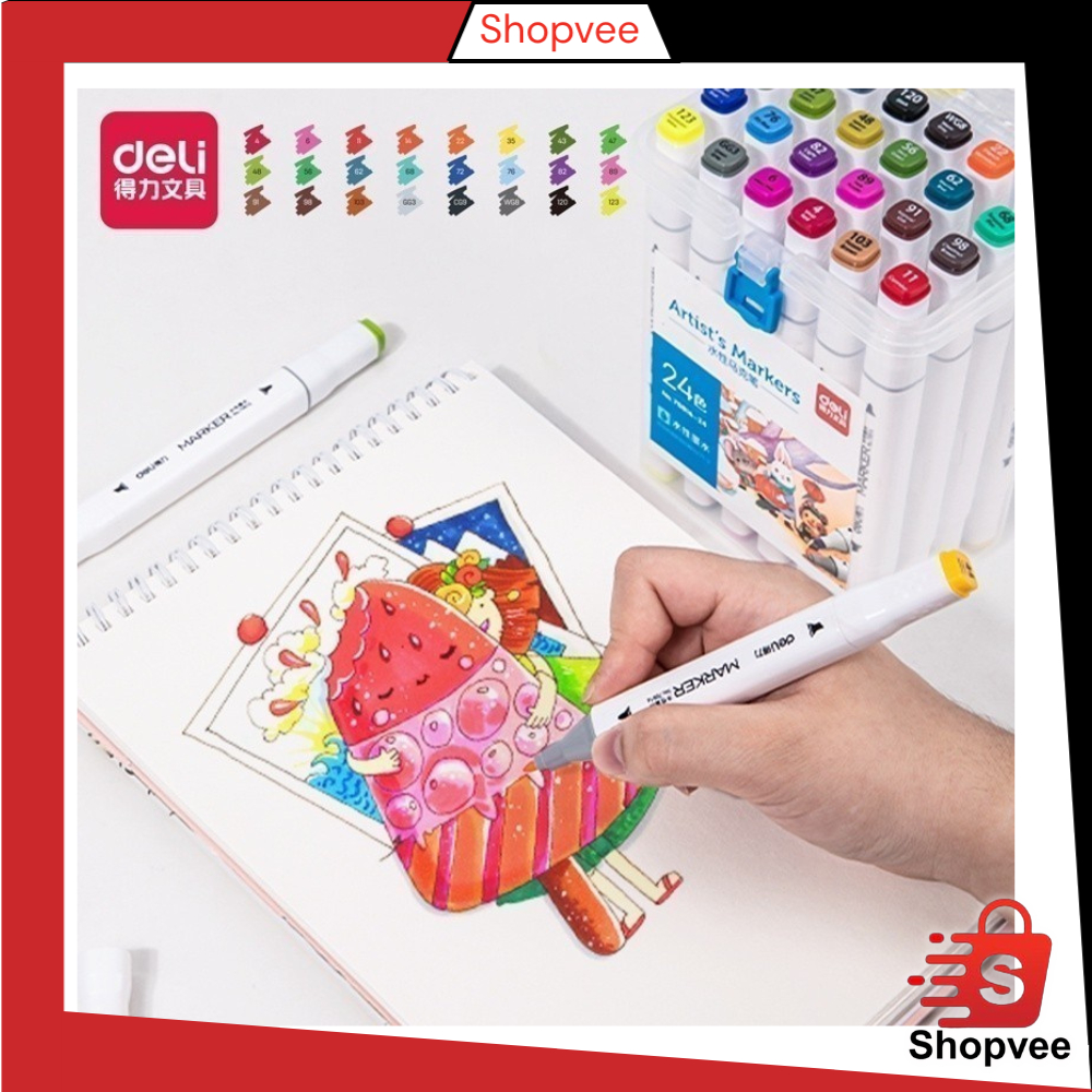 

Shopvee DELI039 Deli Sketch Marker / Water-based Marker / Spidol Sketsa Double Tip 80 Warna 70816 Y1679