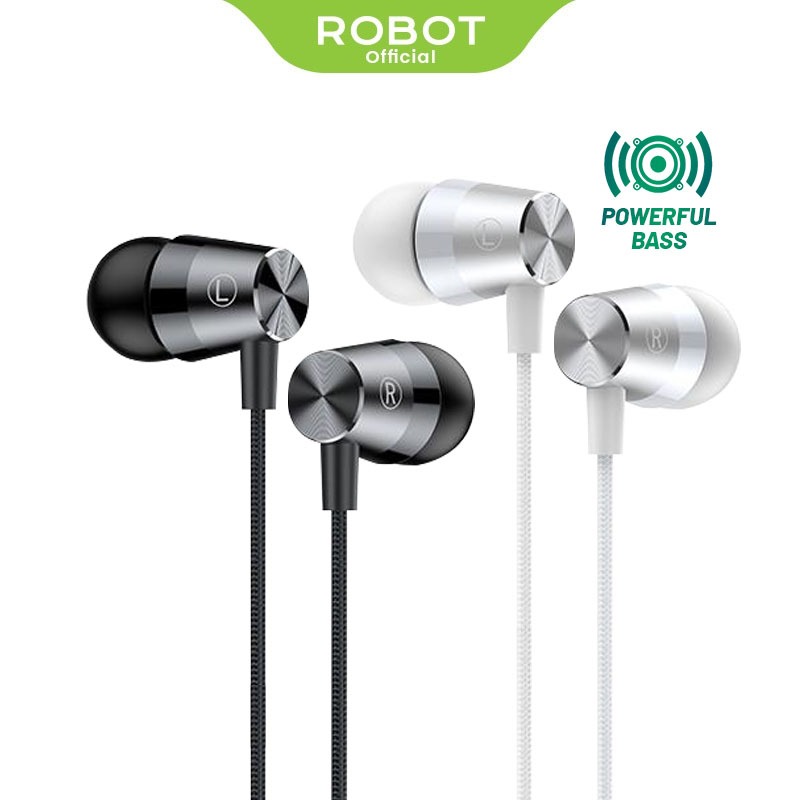 Headset Robot RE101S Wired Earphone Bass Compatible For All Phone Original - Garansi 1 Tahun