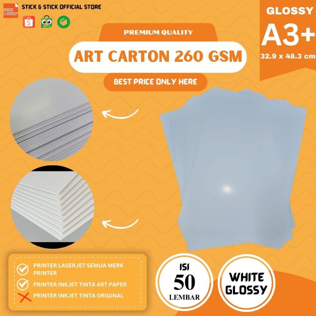 

Art Carton 260 gsm A3+ isi 50 lbr / Kertas Brosur Glossy, Undangan, Kalender, Kartu Ucapan Glossy