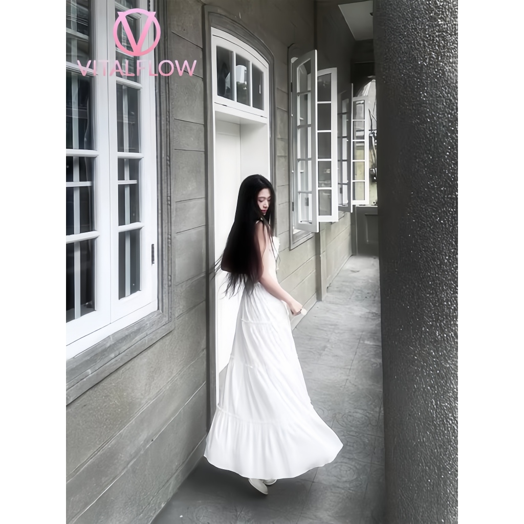 VITALFLOW Rok Panjang Wanita Putih 2025 – Model A-Line, Rok Gantung, Gaya Korea, Rok Layer Cake, Coc