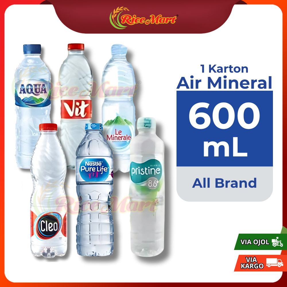 

AIR MINERAL 600 ml ISI 24 BOTOL – AQUA, PRISTINE, CLEO, VIT, NESTLE, LE MINERALE