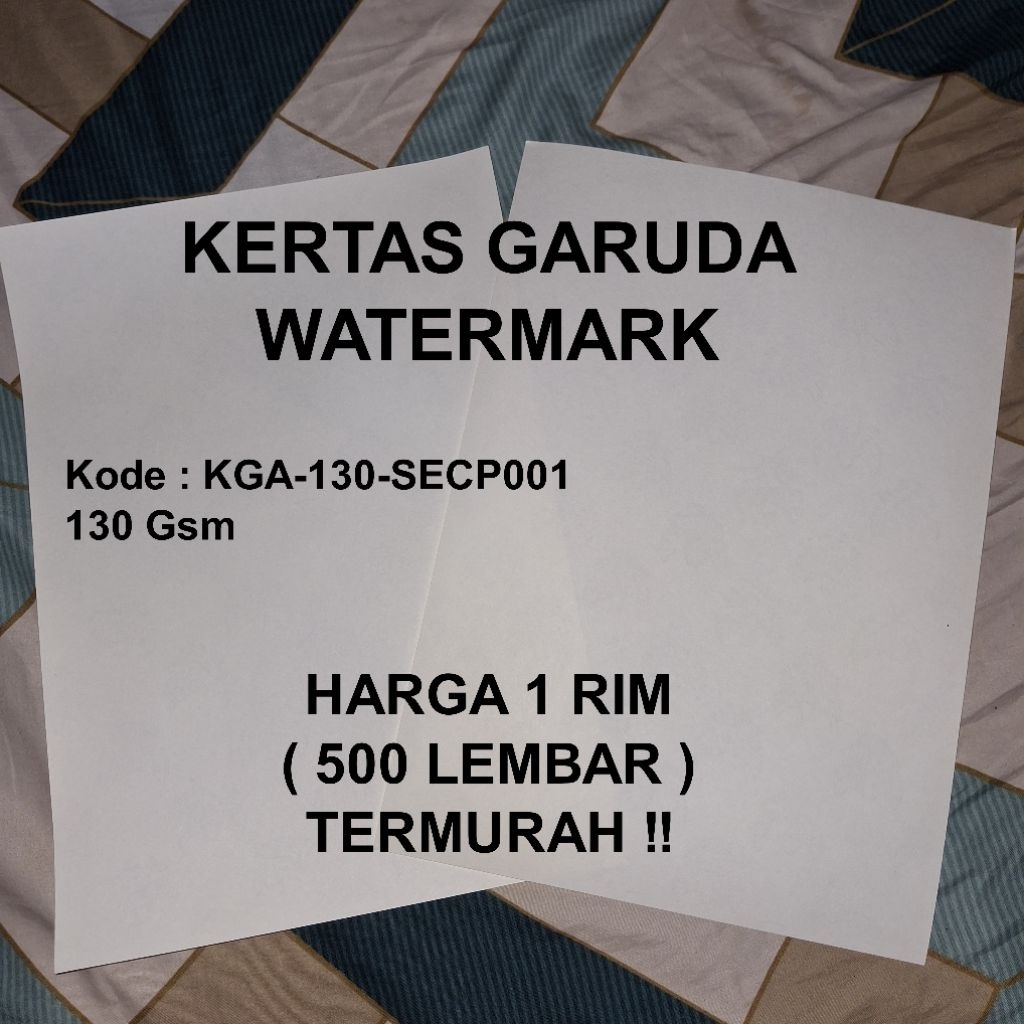 

KERTAS GARUDA WATERMARK 1 RIM 500 LEMBAR PUTIH MANGKAK/TULANG PIAGAM/IJ4ZAH/SERTI 130 Gsm