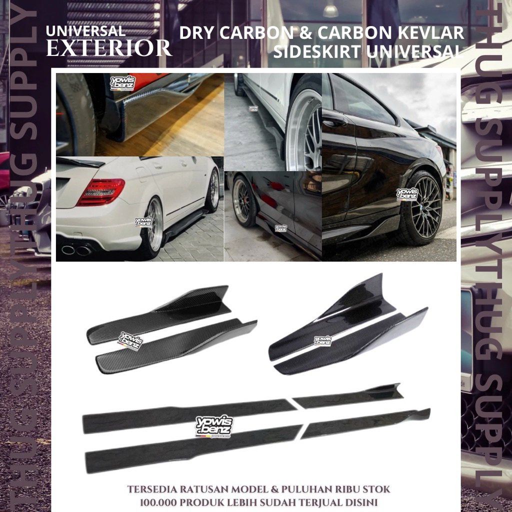 SIDESKIRT CARBON UNIVERSAL BMW MERCY AUDI VW REAL KARBON DRY WING SPOILER CANARDS SIRIP SIDE SKIRT S
