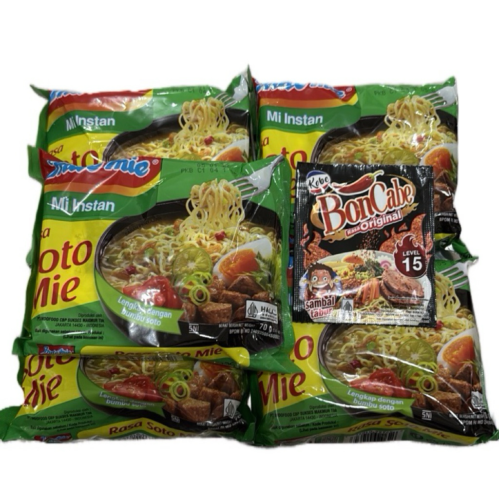 

(C2) Combo Hemat 5bks Indomie Soto Mie& 1bks bon cabe L15