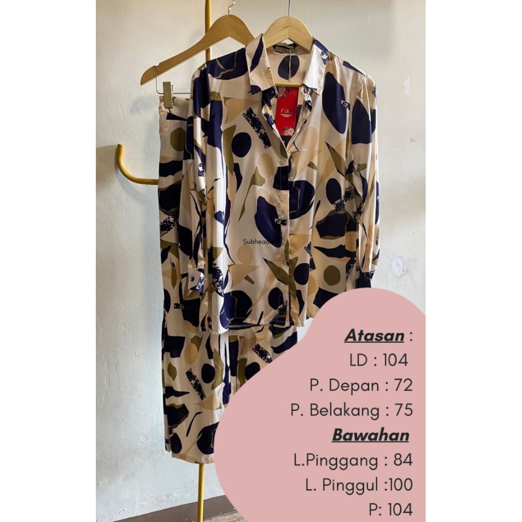 One Set Setelan Kemeja & Celana Panjang Motif Abstrak | Bahan Silk Premium Adem & Stylish | Setelan 