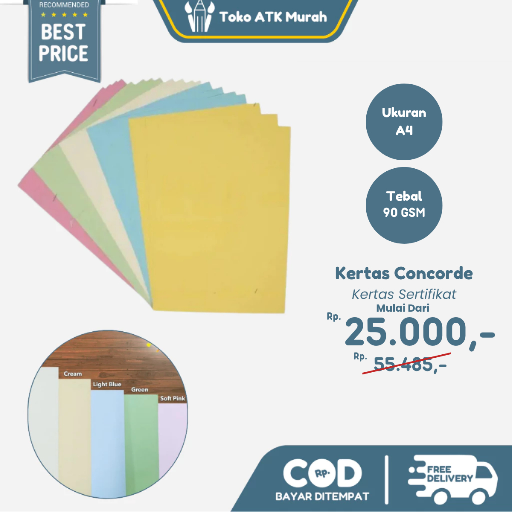 

Kertas concorde tipis 90 gr ukuran A4 / Termurah / 50 Lembar Kertas Sertifikat