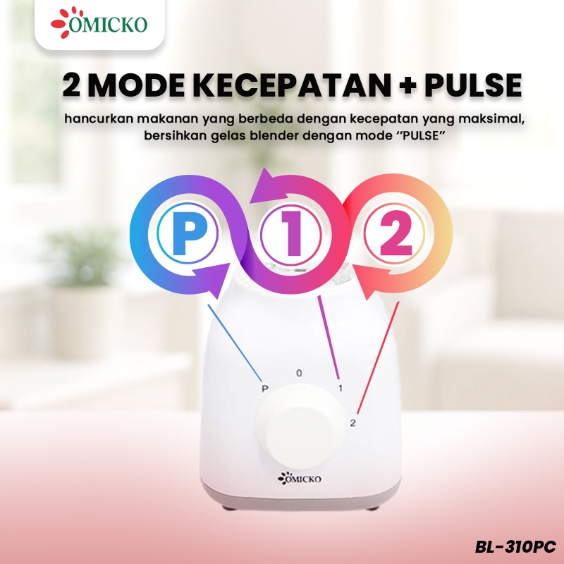 Omicko Bl-310 Pc Blender Pelumat 2In1 Pisau Stainless Steel 6 Mata 1000Ml 250W Kapasitas Besar