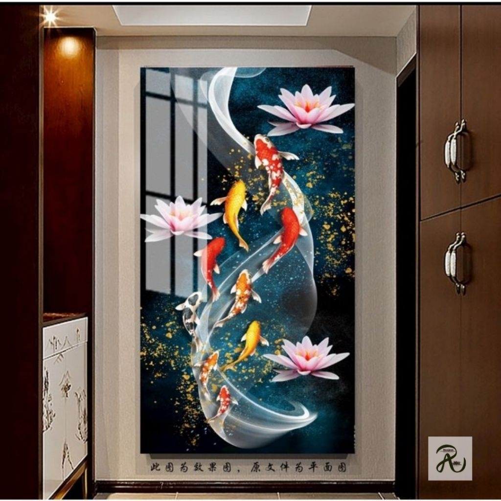 Lukisan ikan koi bunga teratai