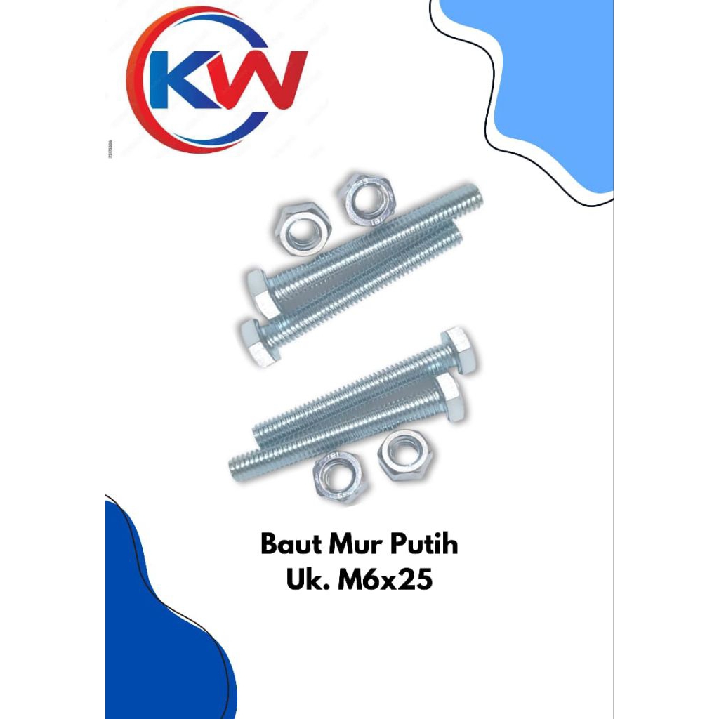 Baut Mur Putih M6x25