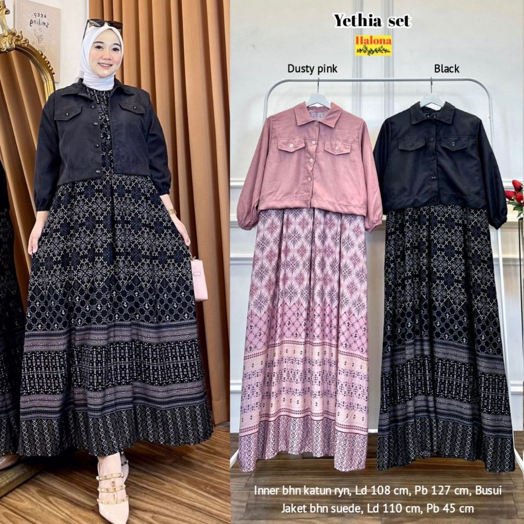 (( READY STOK )) YETHIA SET BY HALONA / SHERINA LINTANG MONICA GAMIS SET OUTER JACKET BY ZAINA.ID //