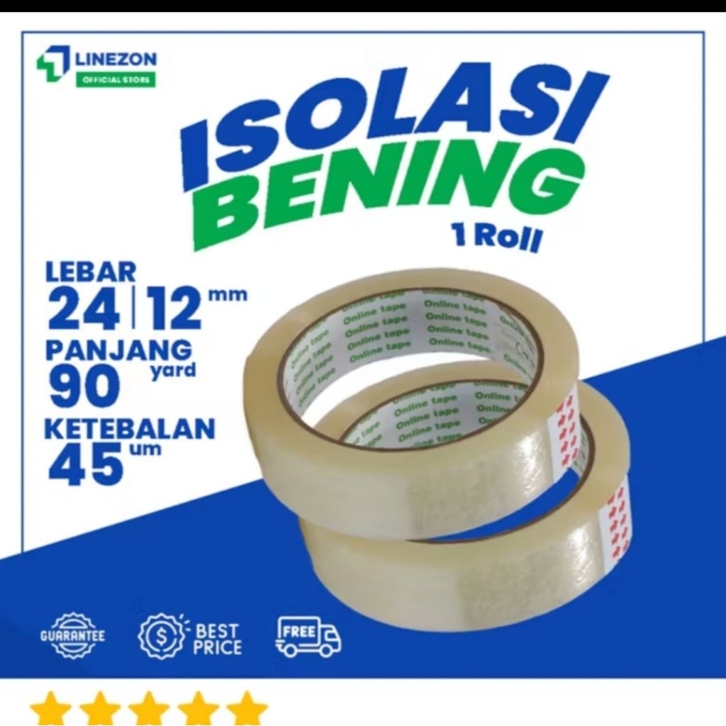 

lakban / Isolasi bening 12mm atau 24 mm x 90 yard