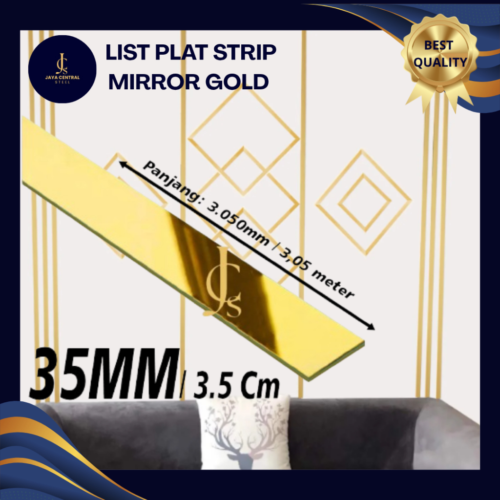LIST INTERIOR DEKORASI - LIST PLAT MIRROR GOLD 35 MM x 3050 MM