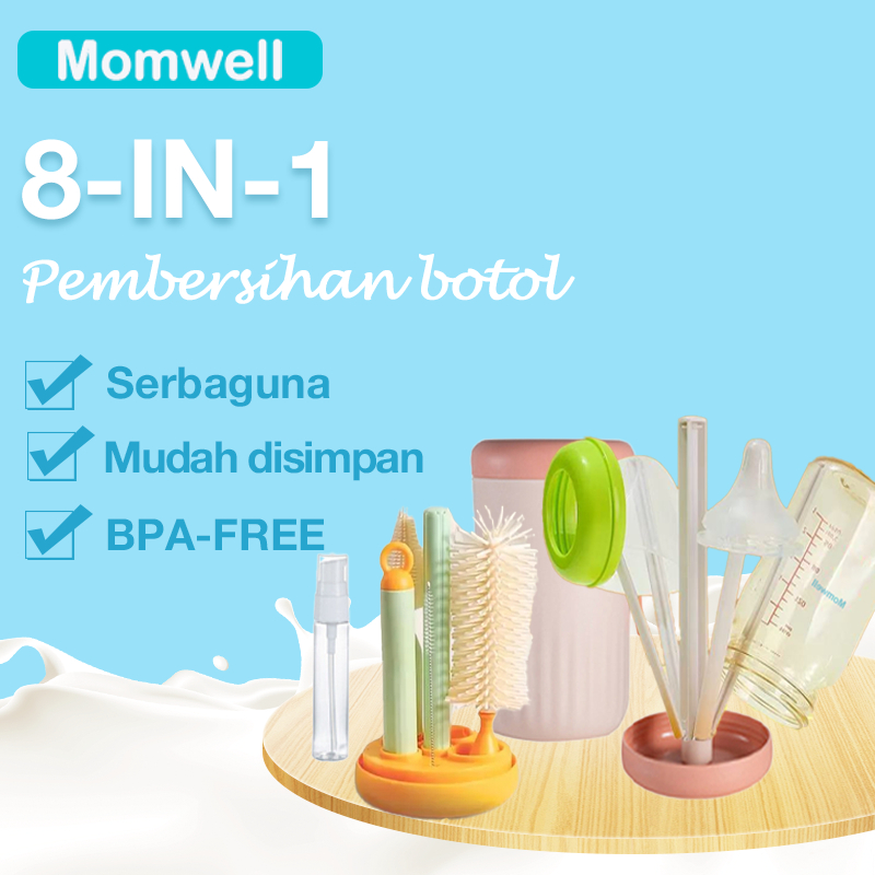 Momwell 8in1 Portable Bottle Brush Set CuddleHuddle- Set Sikat Botol Bayi BSH06
