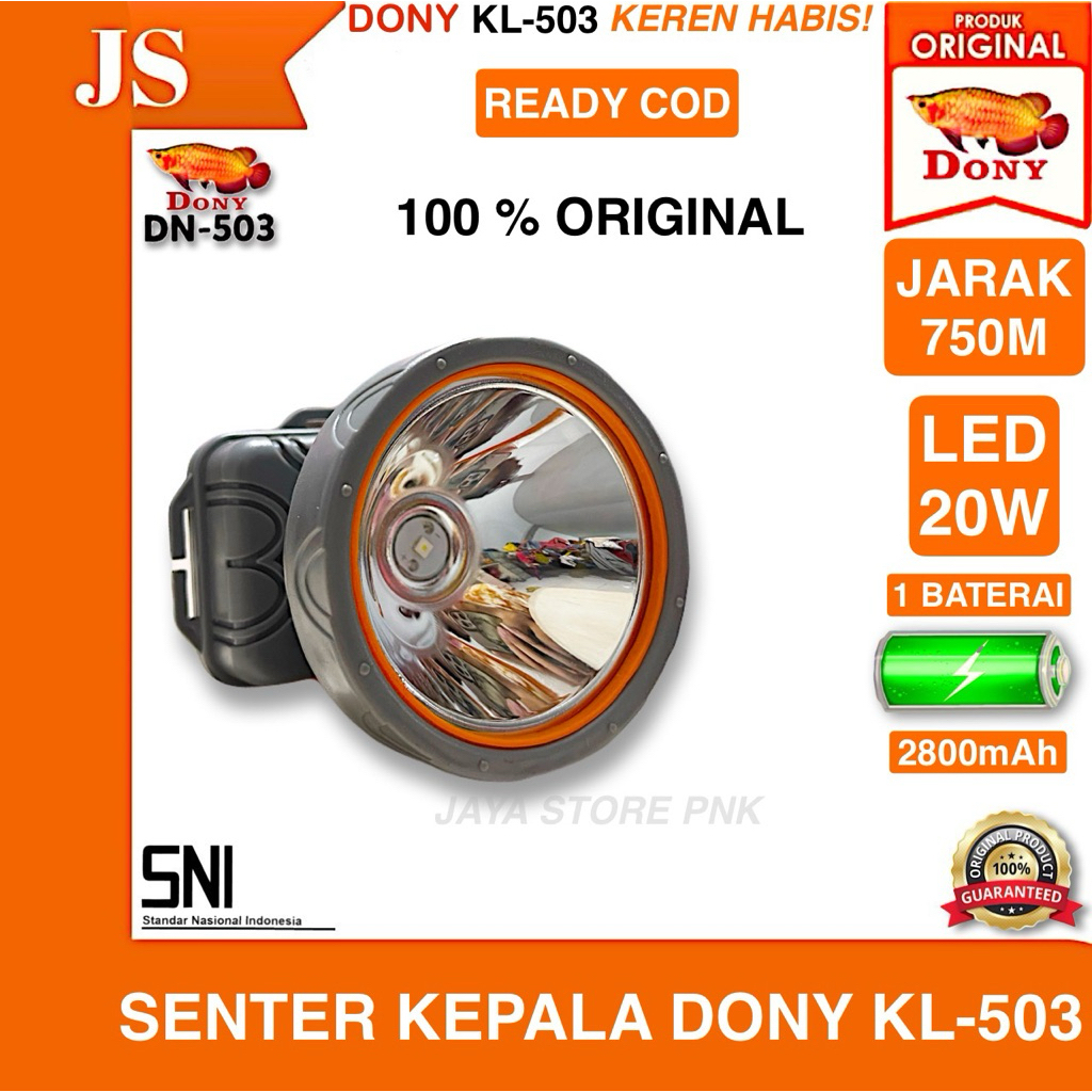 SENTER KEPALA DONY DN-503 ORIGINAL CAHAYA PUTIH / KUNING TERANG