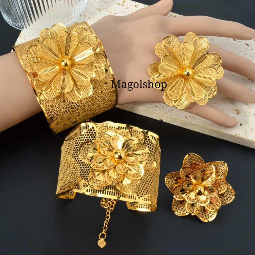 Set Gelang Free Cincin Bunga Mawar Kendari Warna 24 Motif Mewah Cantik Titanium