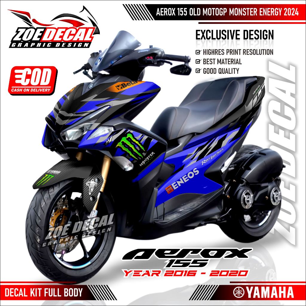 Terbaru Decal stiker Aerox 155 old 2016 - 2020 Livery MoonsterEnergy Motogp Yamaha