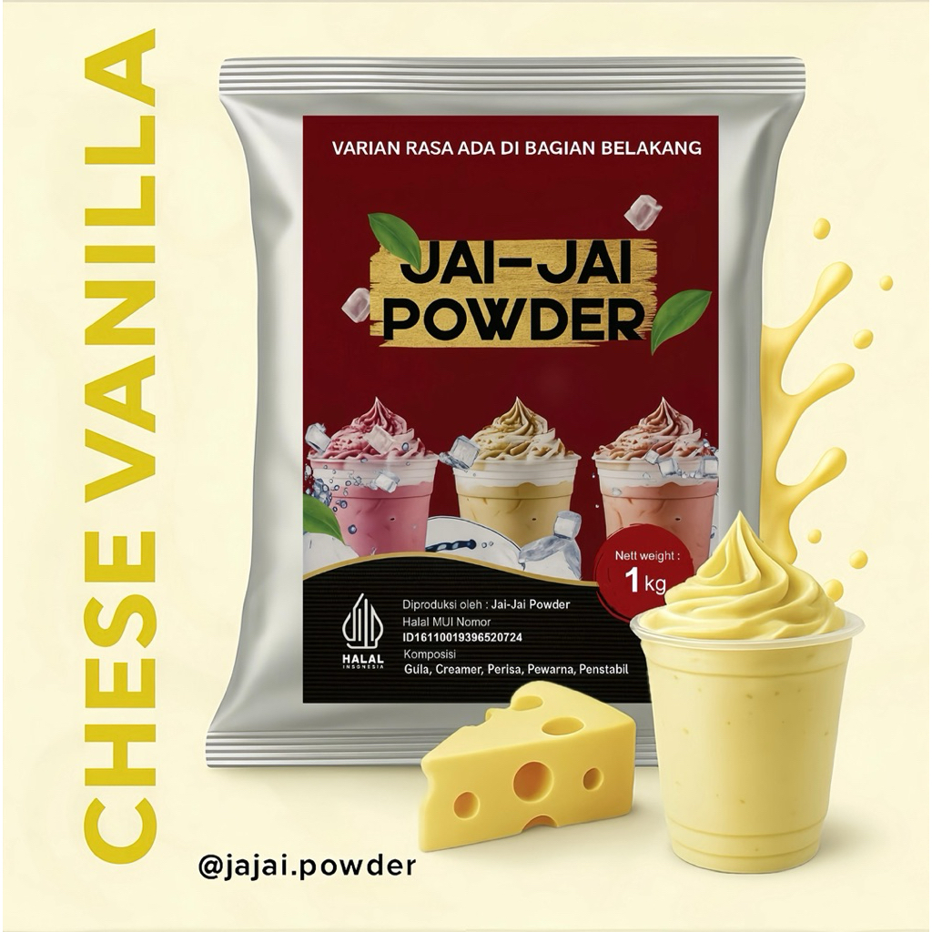 

Bubuk Minuman 1kg - CHEESE VANILLA - Jai Jai Powder