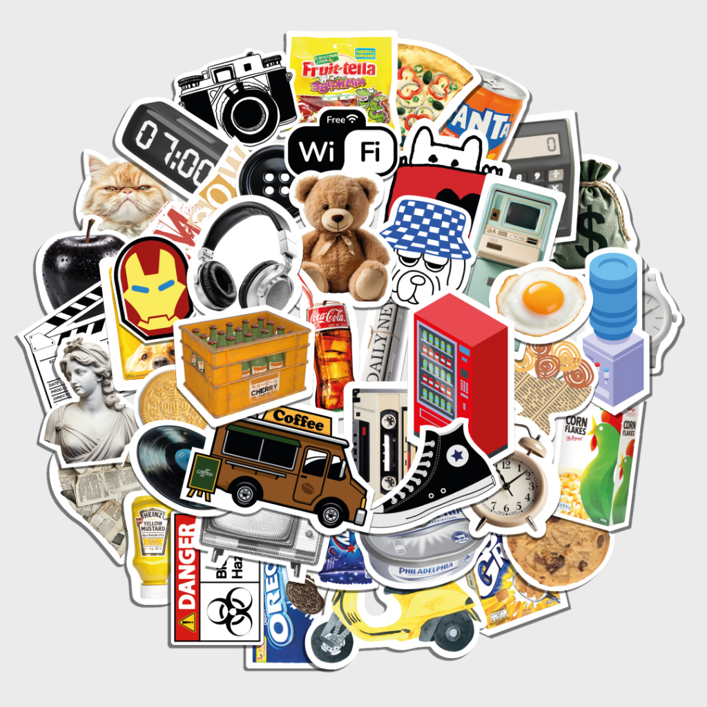 

50 pcs Stiker Colorful Random Aesthetic Vintage - Water Resistant Sticker Pack untuk Dekorasi DIY, Laptop, Jurnal, Case HP dan Tab