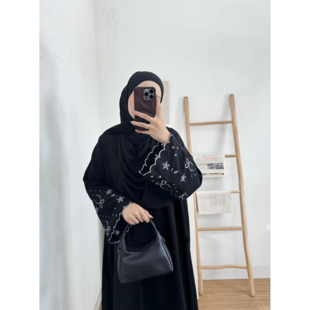 Azna Abaya Premium Coquette Wanita Elegan Abaya Bordir Motif Pita Abaya Terbaru
