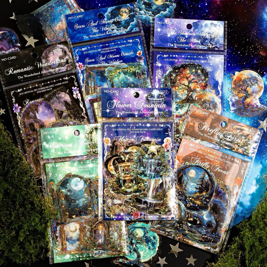

Sticker Deco Journal Scrapbook Gold Holo Foil Night Scenery Tangga Wonderland Air Mancur Star Moon Fairy