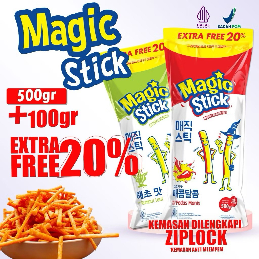 

[COD] Magic Stick Total 600g rasa sapi pedas manis dan rumput laut snack porsi super besar snack cinema korean snack extra free 20% snack keluarga kentang goreng kemasan zip lock