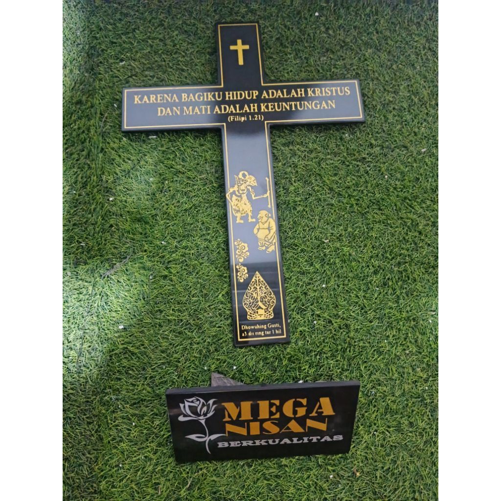 BATU MEGA NISAN SALIB TIDUR(40X55)PAPAN NAMA KUBURAN GRANIT TILE+ PCKING KAYU