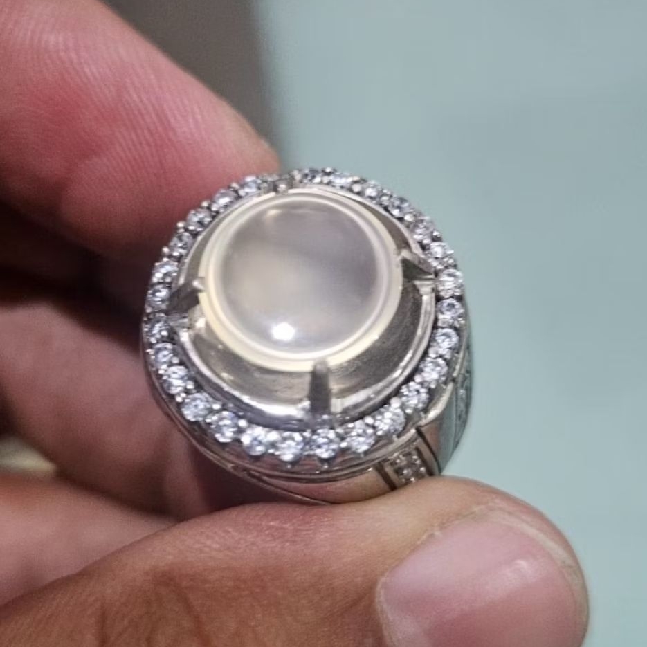 Natural Batu Akik Fenomena Ring Putih Asli Pacitan Kualitas Kontes ikat Perak Elegant