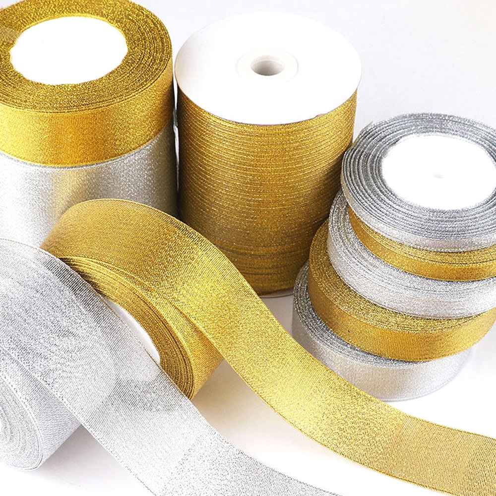 

COD Joymart Pita Emas Perak Ribbon Crafts Gold Silver Glitter Satin 1 Roll