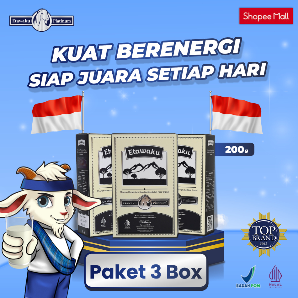 

Etawaku Platinum Paket 3 Box - Susu Kambing Etawa Murni + Krimer Bubuk yang Berkhasiat Tinggi Memiliki Kandungan Protein dan Vitamin Kompleks yang lengkap , melancarkan pencernaan serta Dapat Mengatasi Nyeri Persendian