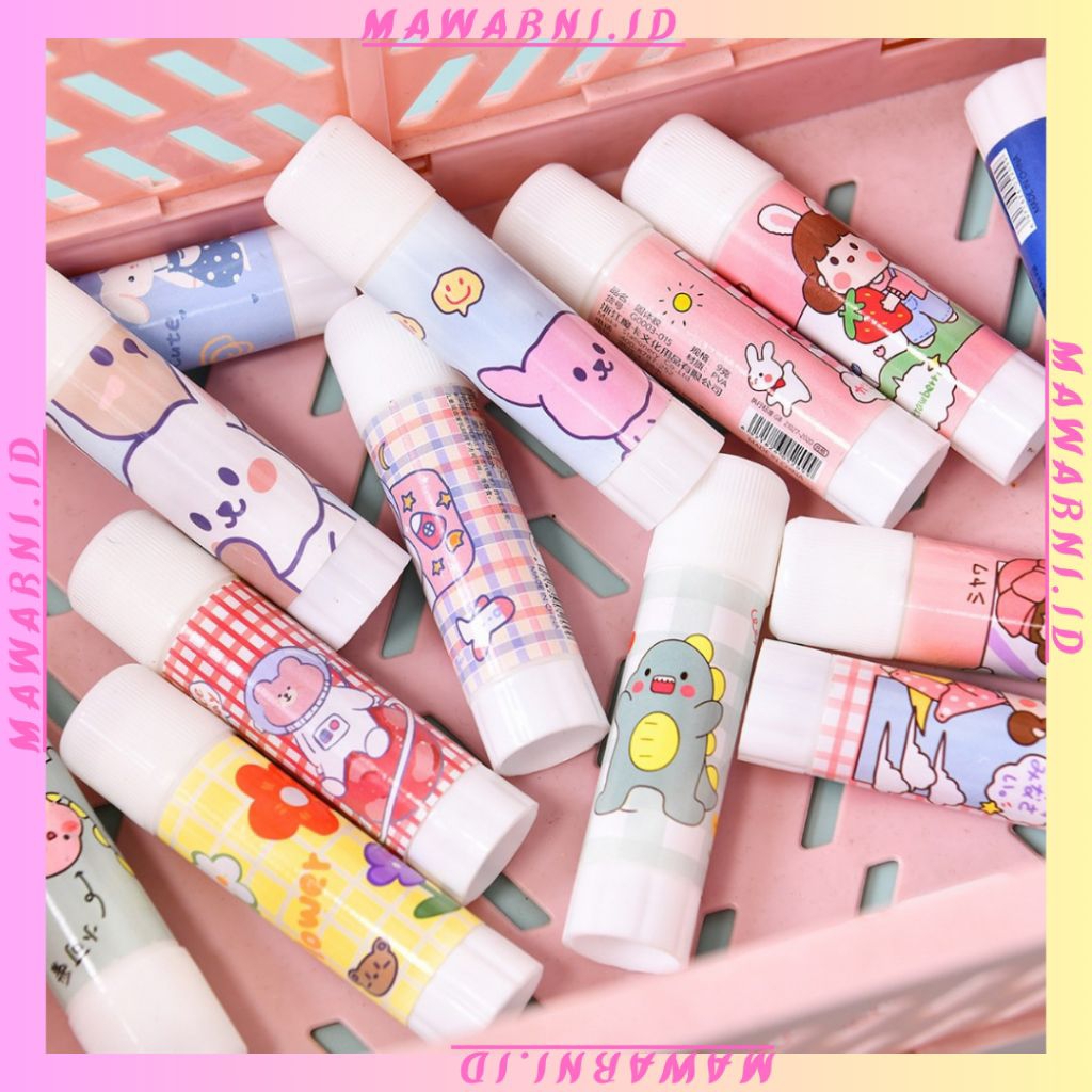 

MAWARNI Lem Perekat Kertas Padat Glue Stick Batang Putar Sekolah Kantor Motif Korea Lucu