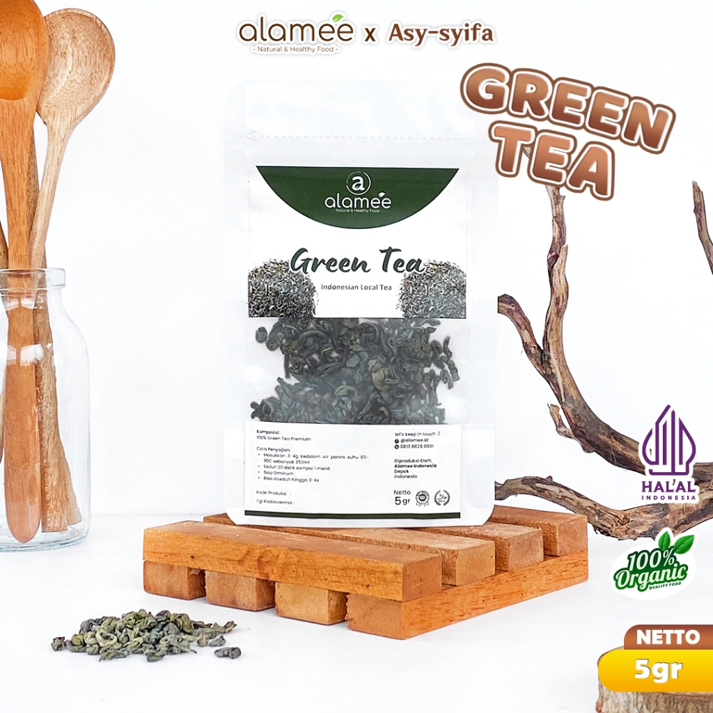 

ALAMEE Teh Hijau Green Tea Organic Kering Organik Greentea Minuman Herbal Siap Seduh Minum 5gr