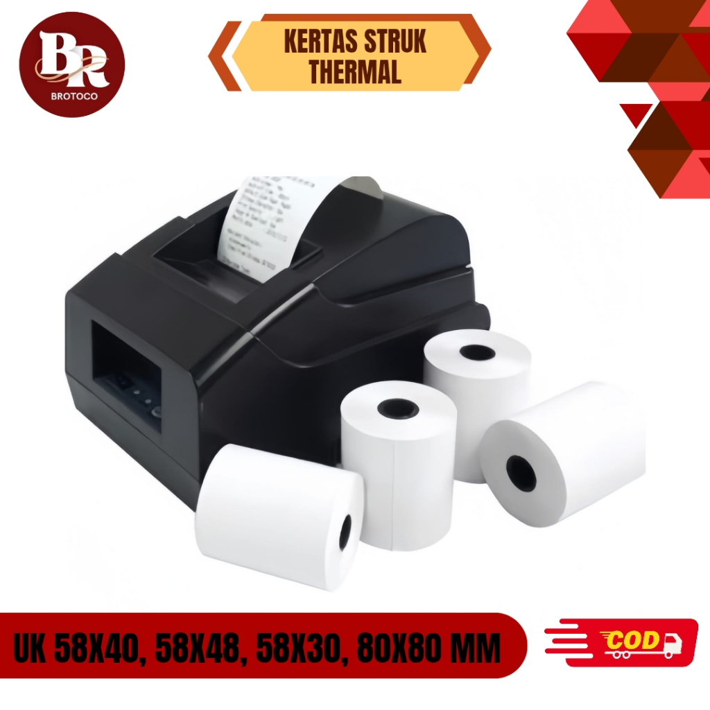 

[BROTOCO] Thermal Paper Roll 58x40 / 58x48 / 58x30 / 80x80mm - Untuk Mesin Kasir & Printer
