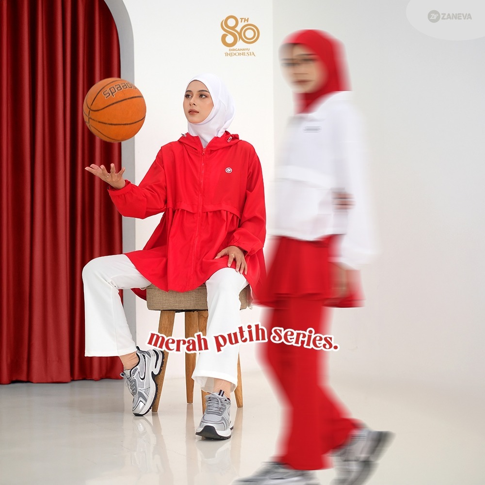 [MERDEKA SERIES] ZANEVA SPORTWEAR - Setelan Baju Olahraga Muslimah Wanita – Merah Putih Kemerdekaan