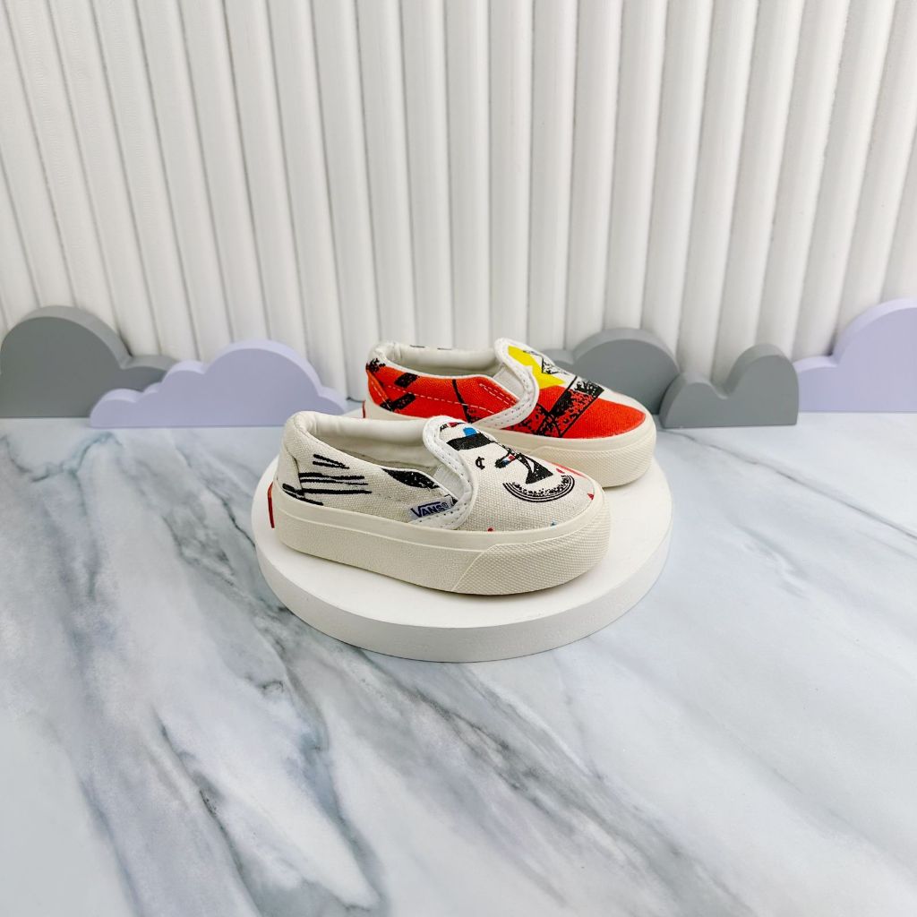 Sepatu Anak Model Selop FSN Krem Abstrak Anak Laki Laki dan Anak Perempuan Usia 8 Bulan-8 Tahun