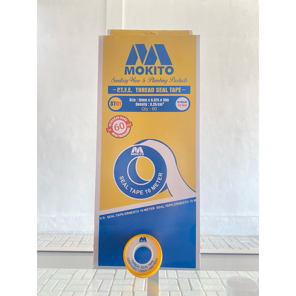 SEAL TAPE MOKITO Salotip 1/2 inch, PTFE FULL 10 METER, Mencegah Kebocoran pada KRAN AIR. ORIGINAL