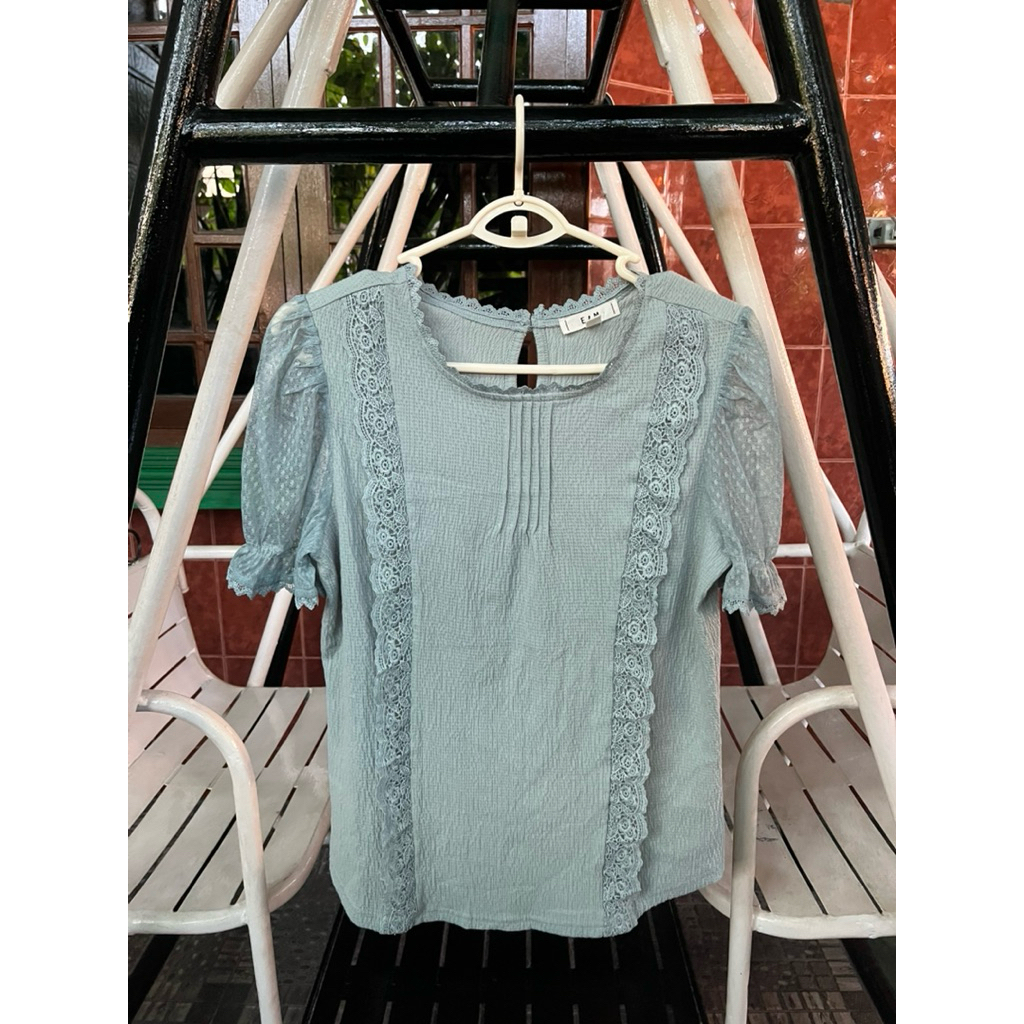 E&M Atasan Blouse Brukat Wanita Biru Wardah Size S