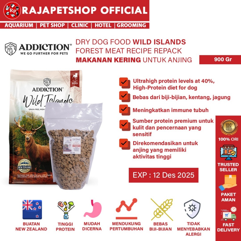 (PAKAN) ADDICTION DRY DOG FOOD WILD ISLANDS FOREST MEAT 900 G MAKANAN KERING ANJING RASA DAGING RUSA