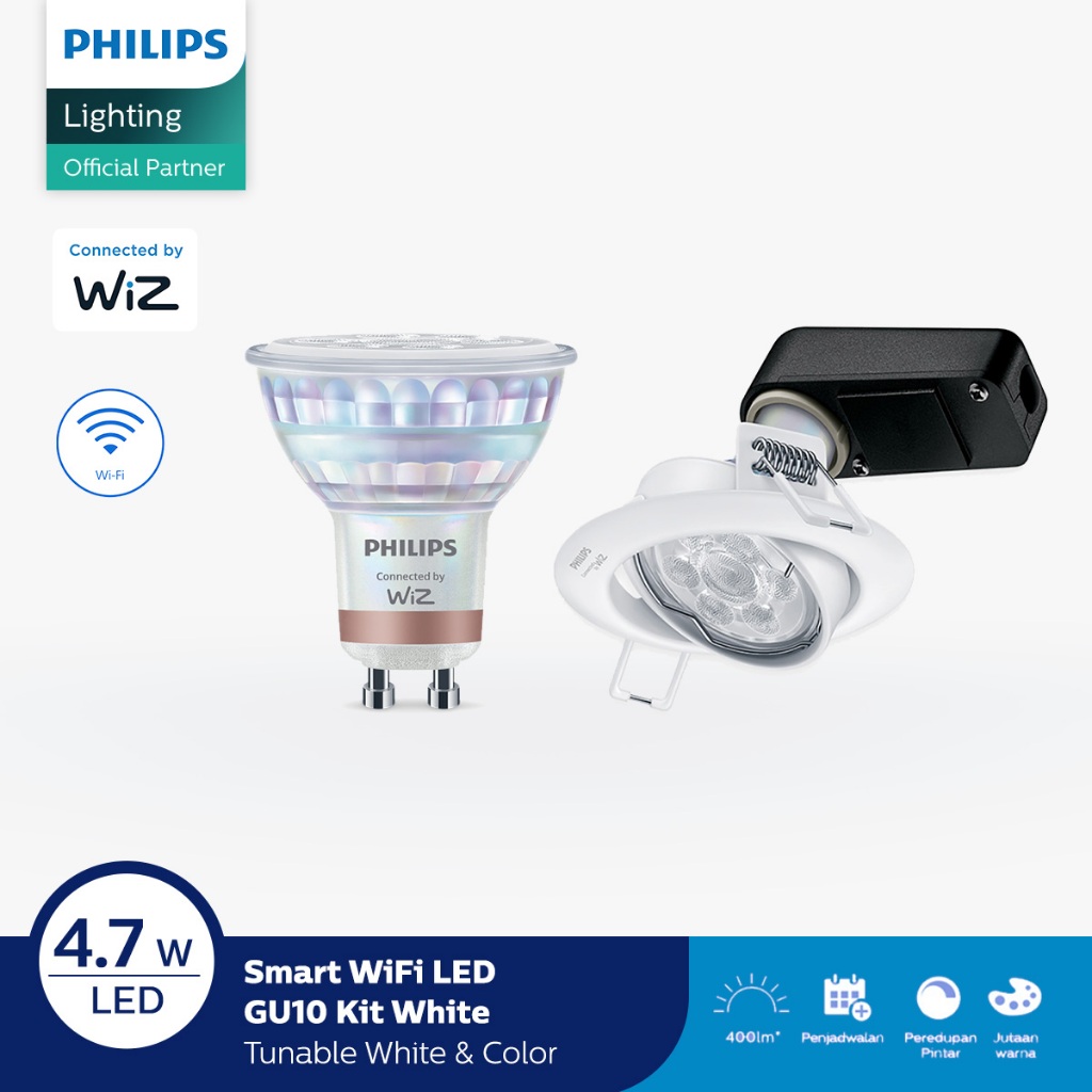 Philips Lampu Spotlight Smart Wifi LED MR16 4.7W GU10 Bluetooth Color RGB GU10 dengan fitting dan fr