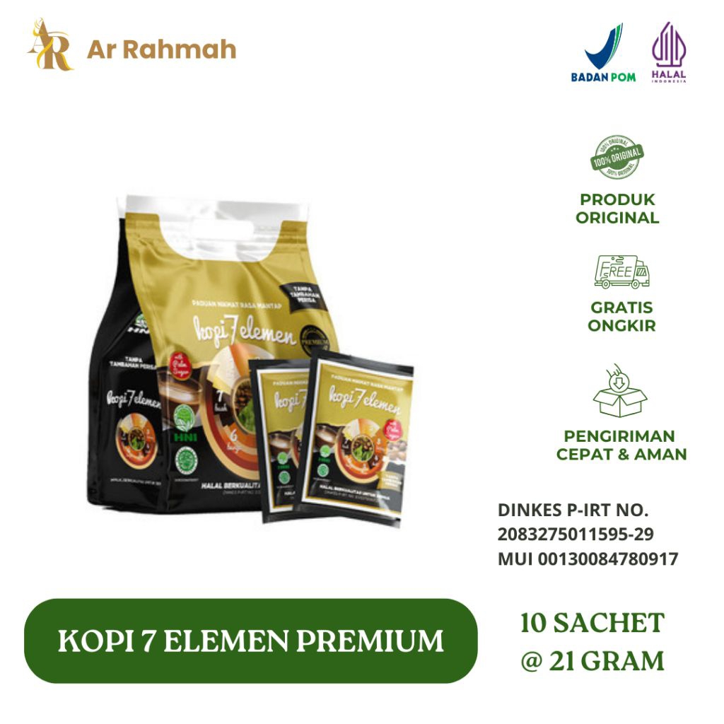 

Ar Rahmah | Kopi 7 Elemen Premium HNI 10 Sachet – Kopi Herbal Premium – 100% Produk Original