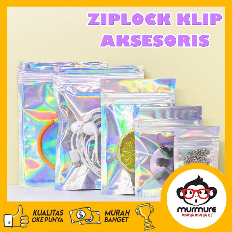 

100PCS Plastik Klip Ziplock Hologram Bening Zipper Accesories HP Souvenir Plastik Kemasan Freebies