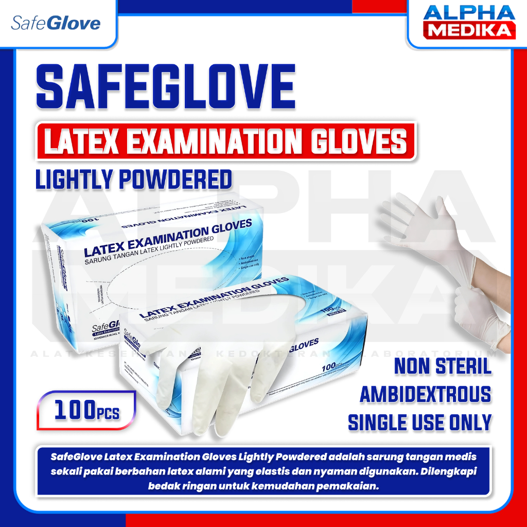 SAFEGLOVE - Sarung Tangan Latex Safeglove / Handscoon Safeglove Powdered / Handglove