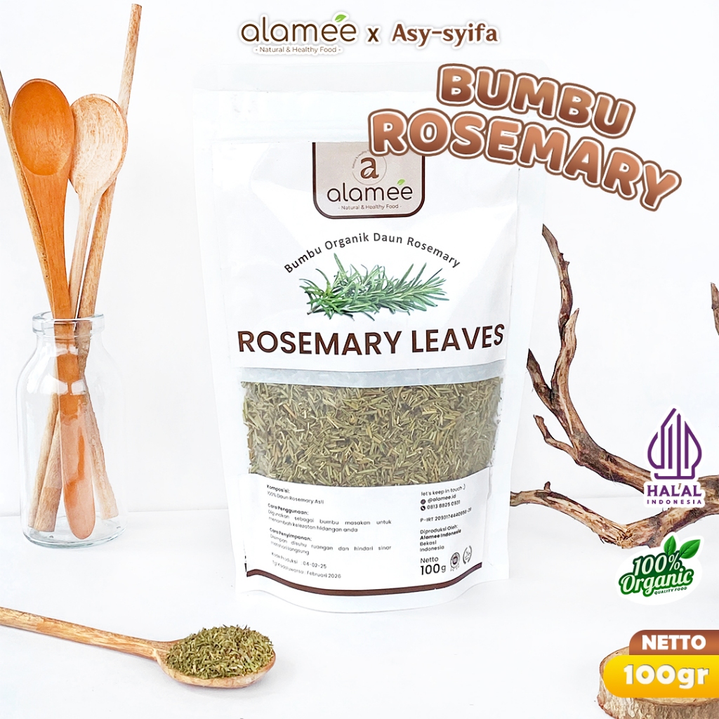 

ALAMEE Daun Rosemary Kering Dried Leaves Garnish Murni Asli Tanpa Campuran Bumbu Masakan Dapur 100g